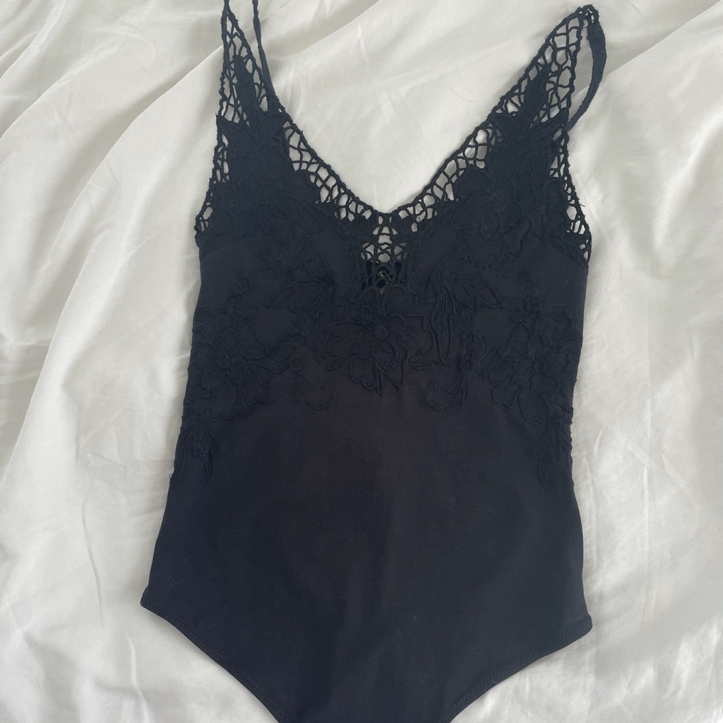 Free People Black Lace Bodysuit